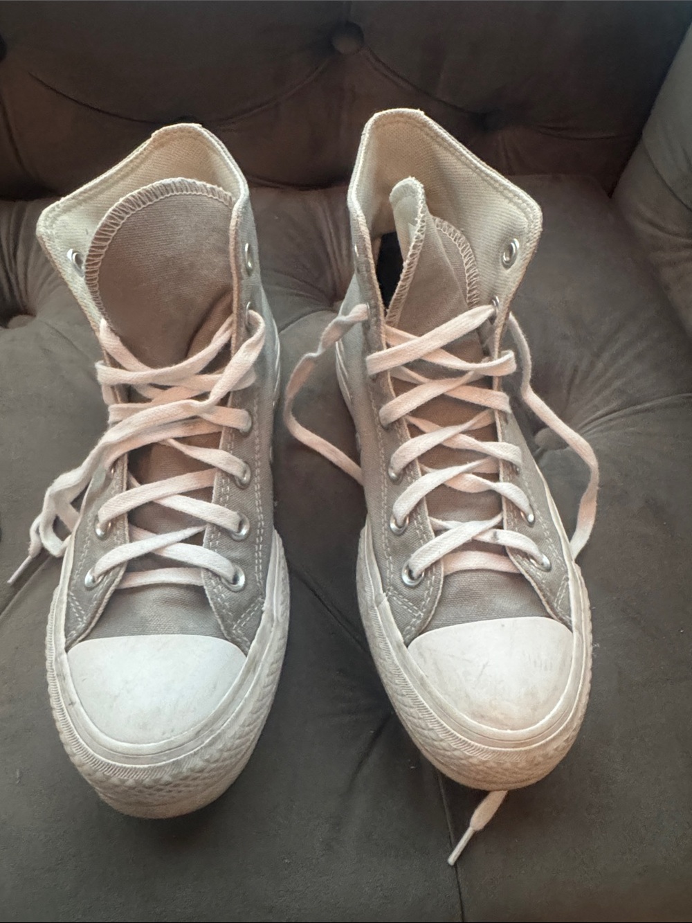 Converse High Top Sneakers in Taupe and White
